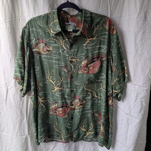 Reyn Spooner Green Fish Print Casual Button Down Shirt